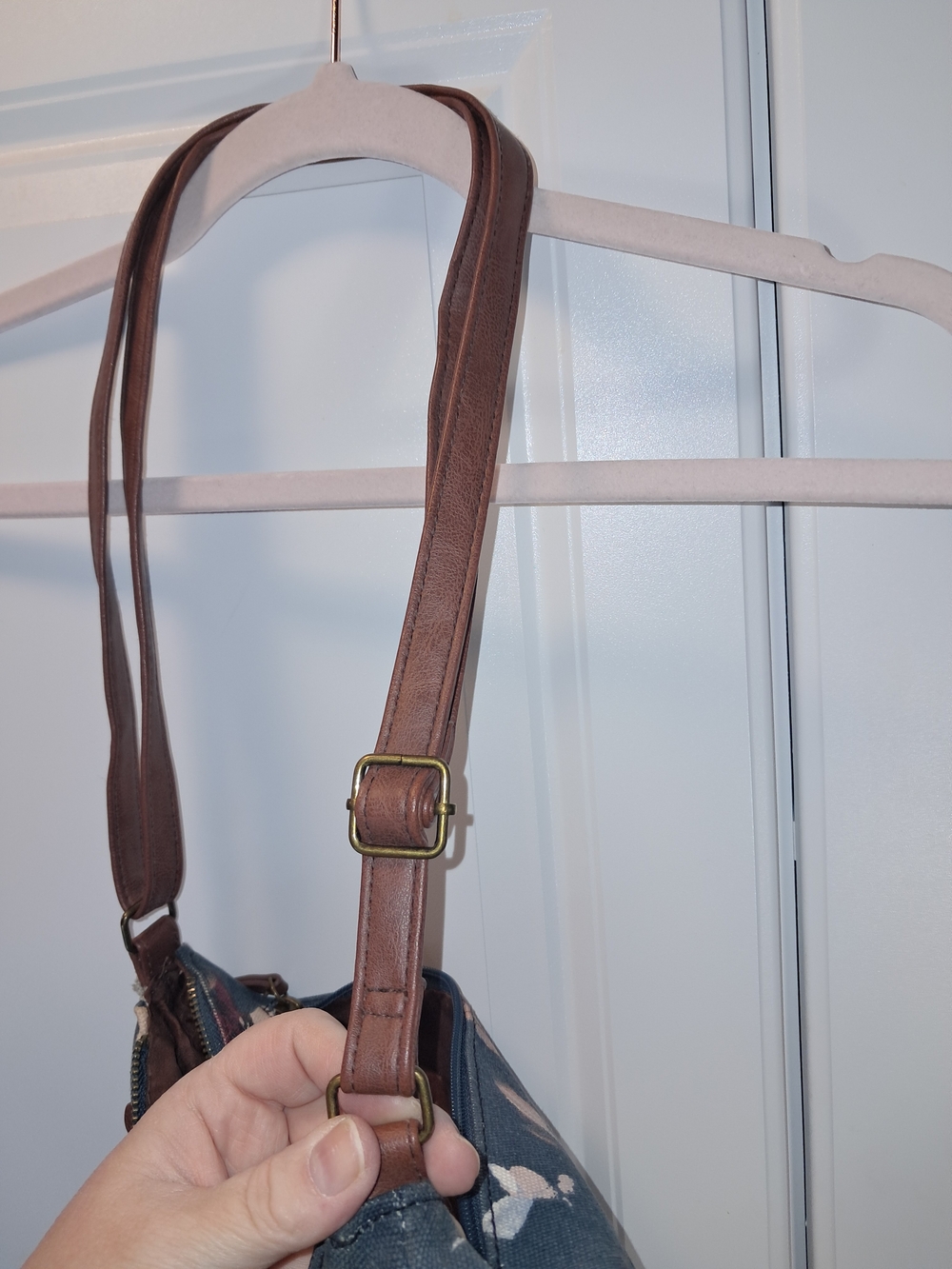Floral Canvas Crossbody Bag with Brown Faux-Leather Flap - Picture 12 of 16